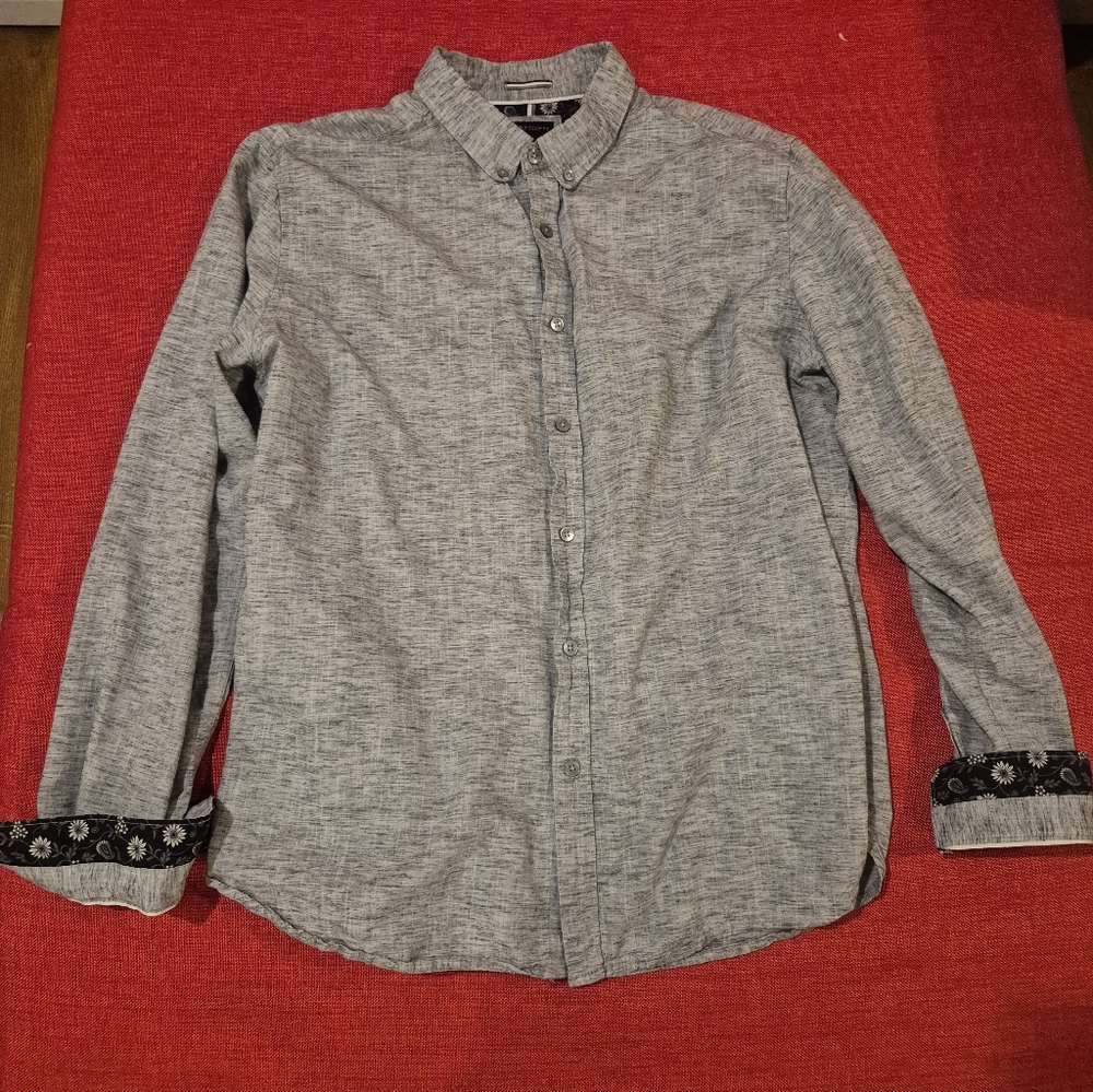 Denim And Flower Men's Casual Button Down Shirt in Gray